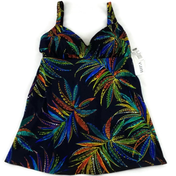 Upstream Other - Upstream V Neck Swimdress Navy Blue Colorful Palms